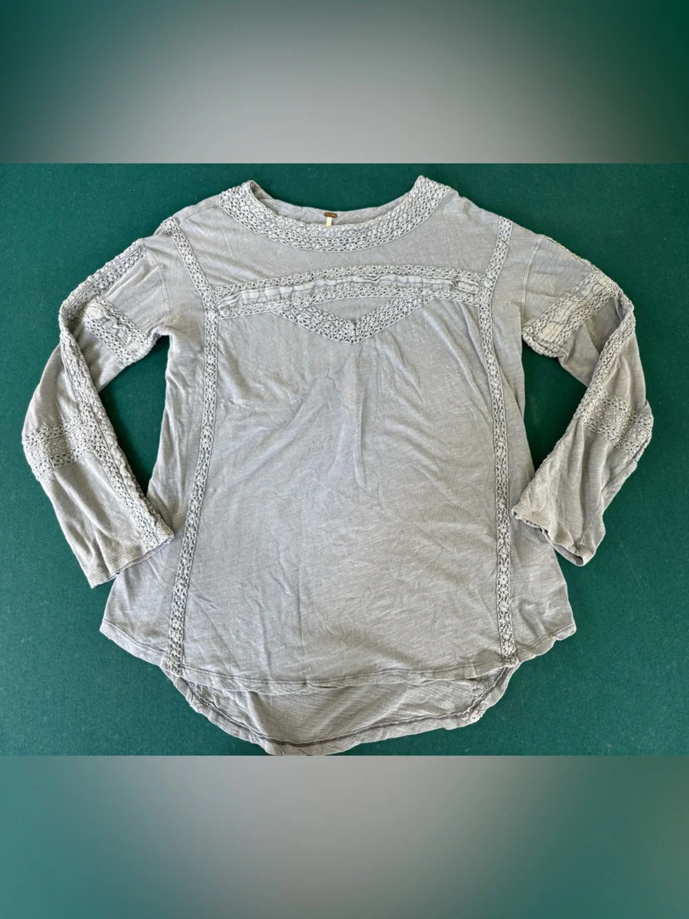Free People Boy Meets Girl Blue Gray Crochet Lace Top Size Small